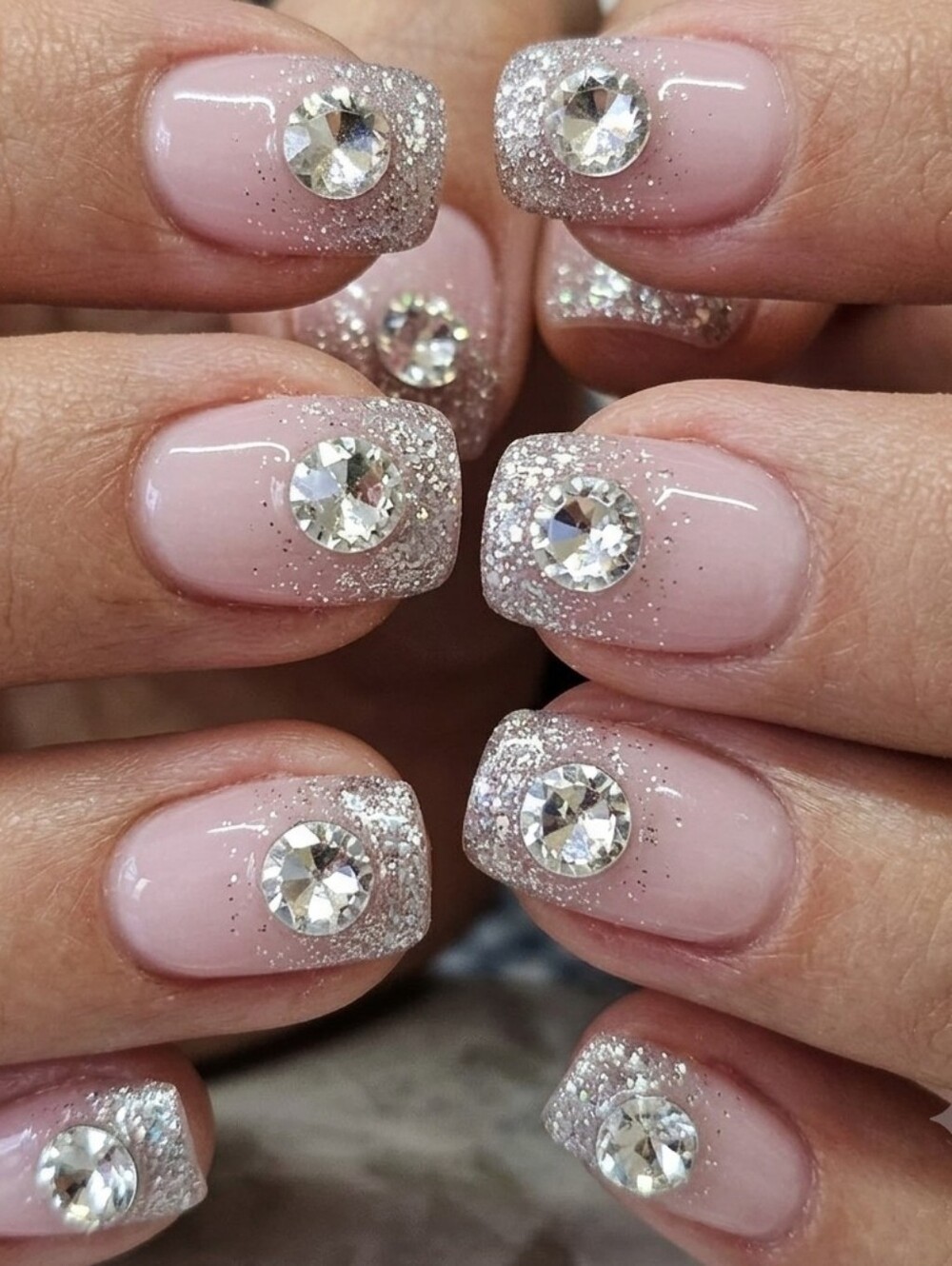NWT Pink Silver Glitter Rhinestone Press-On Nails Complete Kit